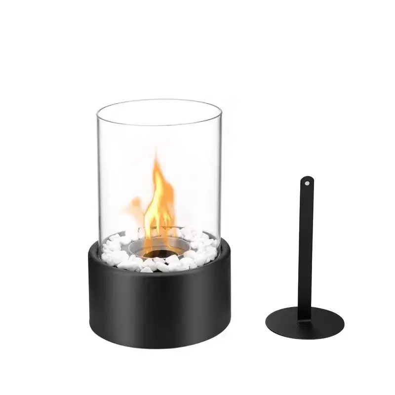 Lámpara de chimenea de alcohol de escritorio personalizada, pequeña estufa de calefacción portátil de acero inoxidable para interiores, barra de cristal circular, lámpara de ambiente