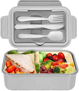 Portable Eco Wheat Straw Fiber Bento Lunch Box with Spoon Fork Cutlery for Students and Workers Rice Husk Dinnerware Set - Product Image 2