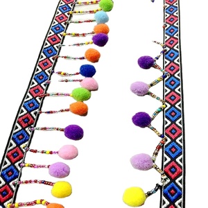 Ruban <span class=keywords><strong>Jacquard</strong></span> fait à la main boule à bulles colorée gland perle dentelle pour robe de vêtement dentelle décorative coupe - Product Image 1