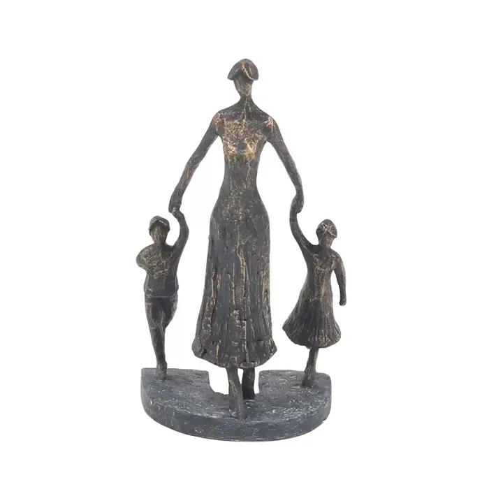 Contemporain Abstrait Famille Résine Figurine Mère Tenant Petit Garçon et fille Mains Sculpture