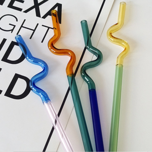 <strong>S</strong> Shape Twisted Glass Straws With Design Cute Curving Borosilicate Glass Straws in Bulk for <strong>Juice</strong> Milk Beverage Coffee Drinks - Product Image 5