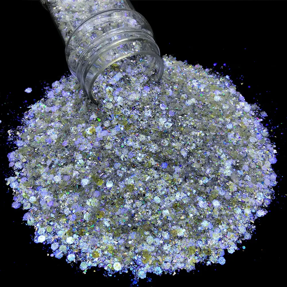 Glitter Penggeser Warna Bunglon Metalik Jumlah Besar Bubuk Mutiara Kristal Neon Neon Pelangi Warna-warni Campuran Glitter