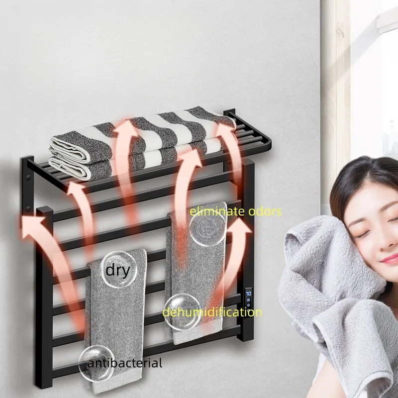 Calentador de toallas eléctrico de aluminio blanco y negro sin perforaciones para Baño