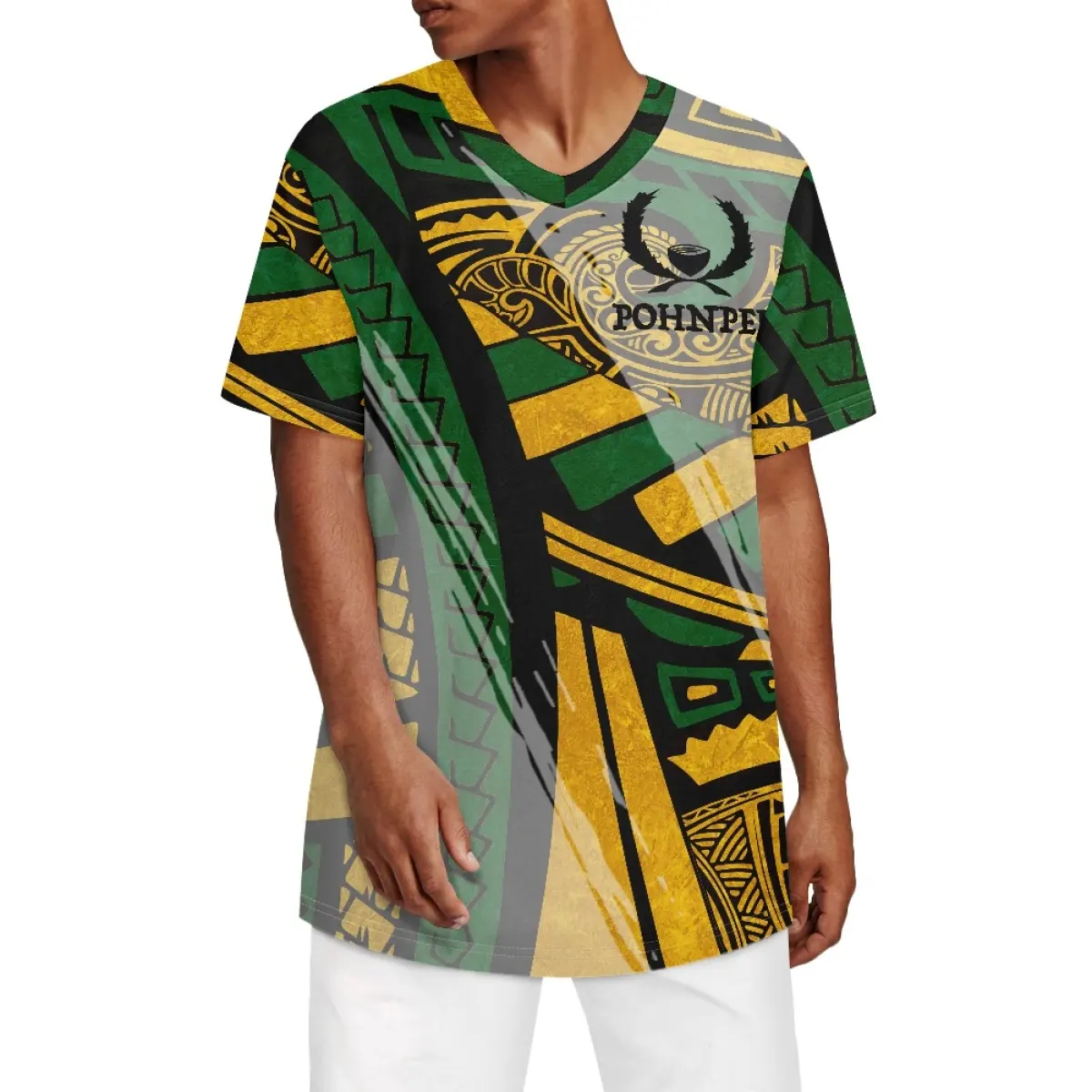 Training Sport Polynesian Tribal Fitness Clothes For Men Pohnpei Custom V Neck Polyester Summer Baseball T Shirt Jersey Uniform