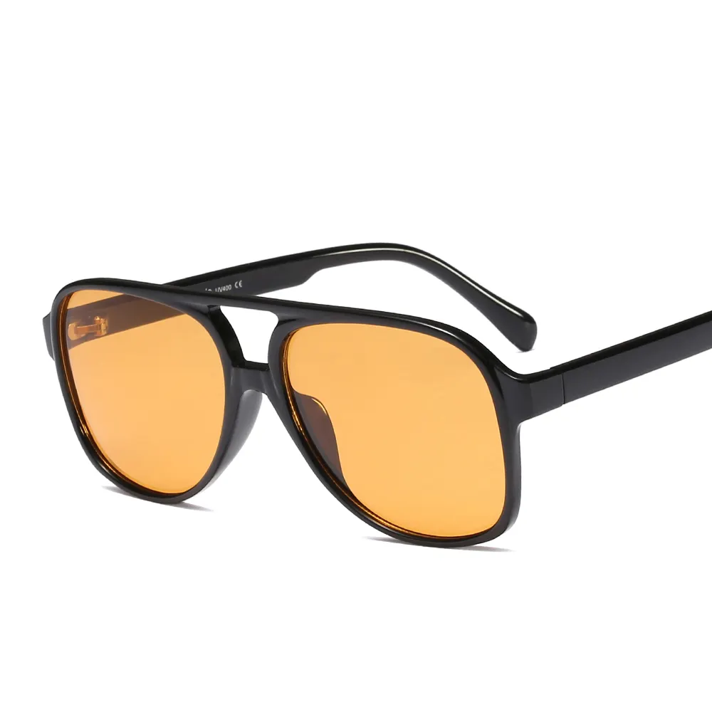 2023 New Fashion Big Frame Sunglasses New Italian Fashion Brands Sunglasses Yellow Lens Women Men Pilot Glasses Shades