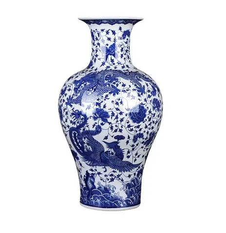Vaso de porcelana grande padrão de dragão branco e azul pintado à mão
