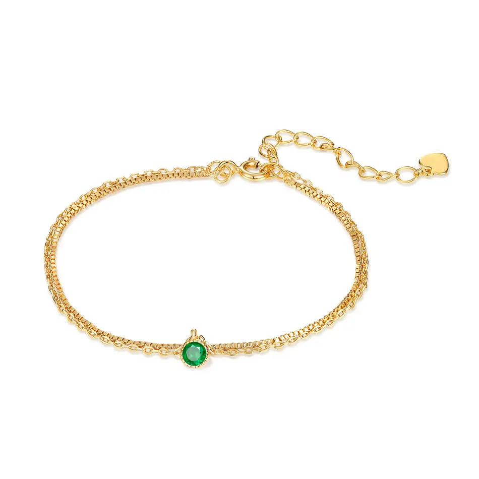 Anniversario gioielli in oro del regalo in argento 925 box doppio catena genuino smeraldo braccialetto