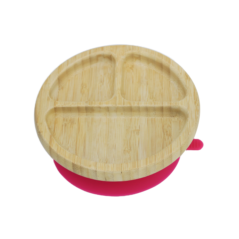 Assiette ronde à ventouse en bambou 18 # (Rose brillante)