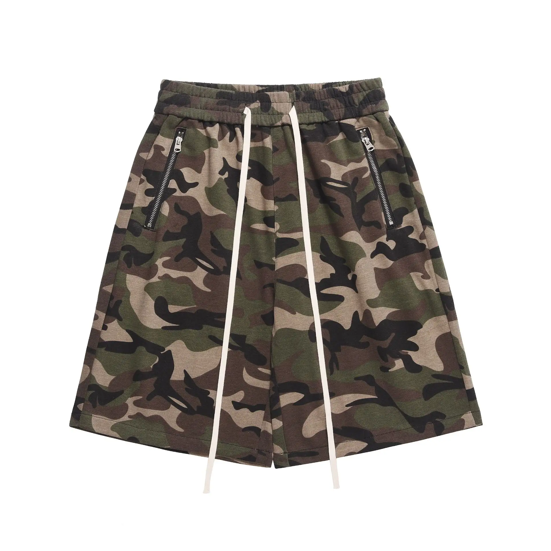 Shorts masculinos de cintura alta elástica plus size estampados com estampa de Terry Camo