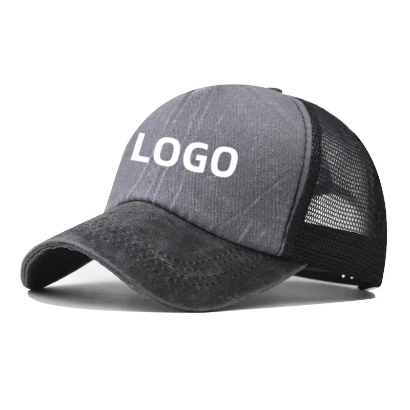 Изготовленная на заказ 5-панельная промытая хлопчатобумажная ткань с нашивкой, вышитая логотипом, потрепанная простая шапка для мужчин, винтажная шапка для дальнобойщиков
