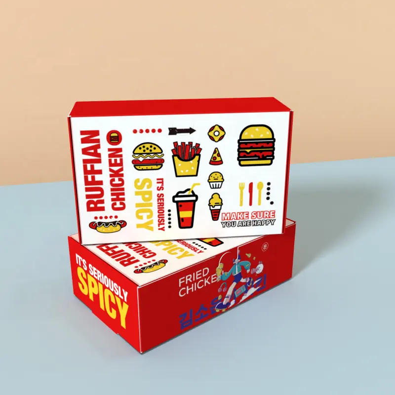 패스트 푸드 골판지 프라이드 치킨 포장 상자 접이식 테이크 어웨이 종이 상자 사용자 정의 로고