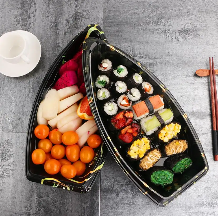 Variety Color Ship Type Lebensmittel platten Stapelbarer Melamin boot Sushi Tray Box Container