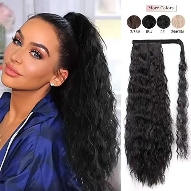 Entrega rápida clipe barato multi-cor extensões de cabelo rabo de cavalo envoltório em torno de rabo de cavalo cabelo sintético rabo de cavalo