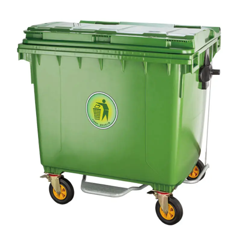 ייצור 660 ליטר 1100 ליטר דוושה מיכל פסולת פח אשפה פח אשפה גדול מפלסטיק עם גלגלי מכסה