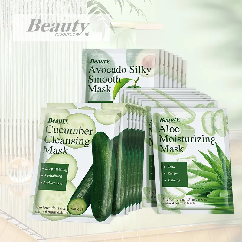 Plante naturelle concombre aloe vera avocat soins de la peau beauté coréenne masque facial en feuille fabricant masque facial hydratant en feuilles