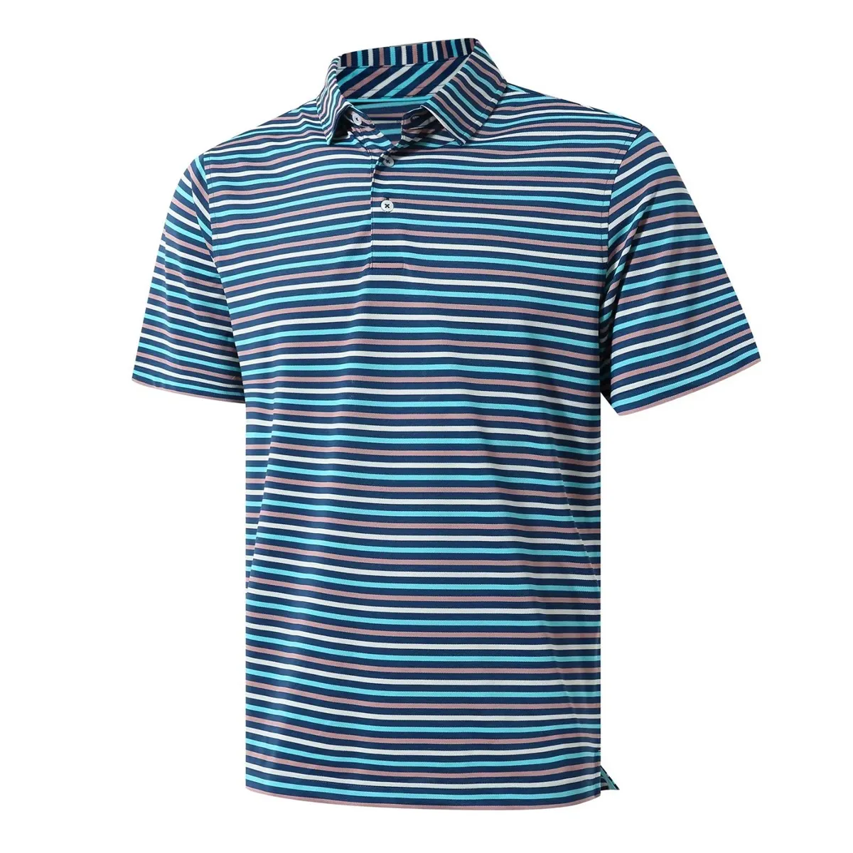Polos de golf Anti Pilling, camiseta personalizada de algodón y poliéster azul marino, polos cortados y cosidos con serigrafía para hombres