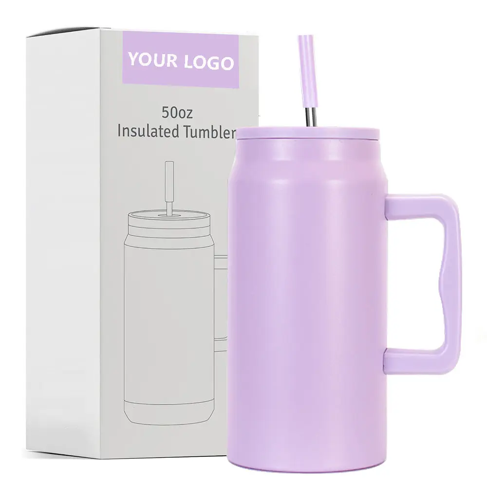 H3 50oz tazza Tumbler con manico e coperchio in paglia riutilizzabile isolato in acciaio inox grande caraffa da viaggio bottiglia d'acqua