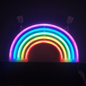1pc Rainbow <strong>LED</strong> Neon Sign USB &amp; Battery Powered Novelty Night Light with 2 Hooks for Bedroom Kids Room Party and Home Decoration - Product Image 6