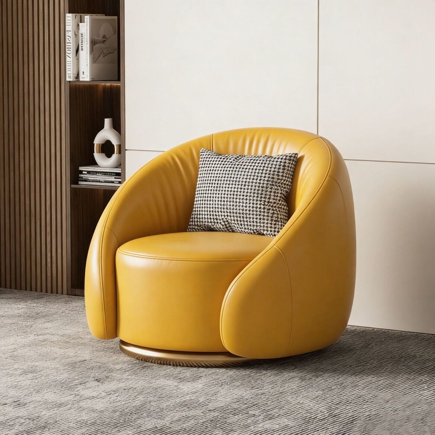 Single chair (cat scratch leather, lemon yellow)