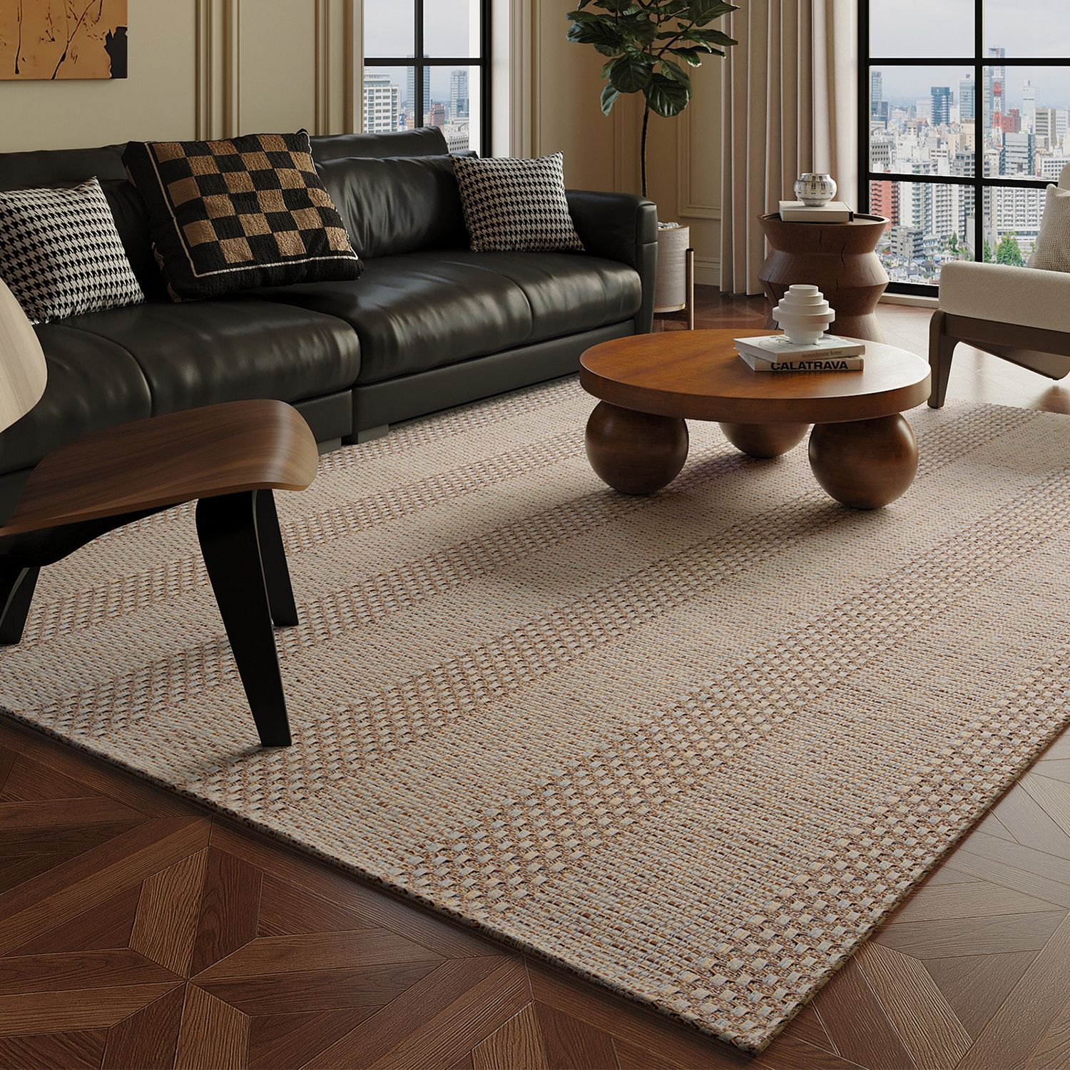 Tapis polyester-coton - Vintage gris entrelacé