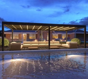 Motorlu açık Gazebo Modern güneşlik için alüminyum panjur çatı biyoiklimsel Pergola - Product Image 4