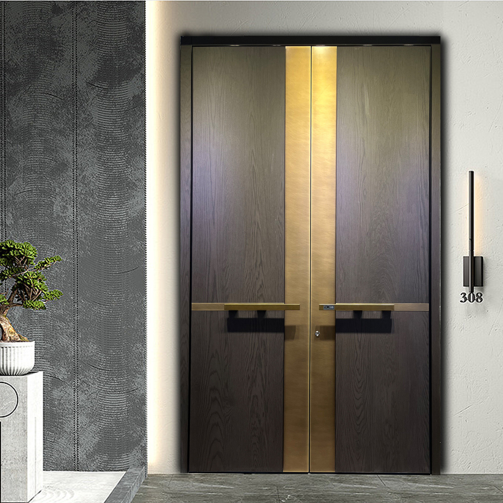 Double-sided carved cast aluminum door