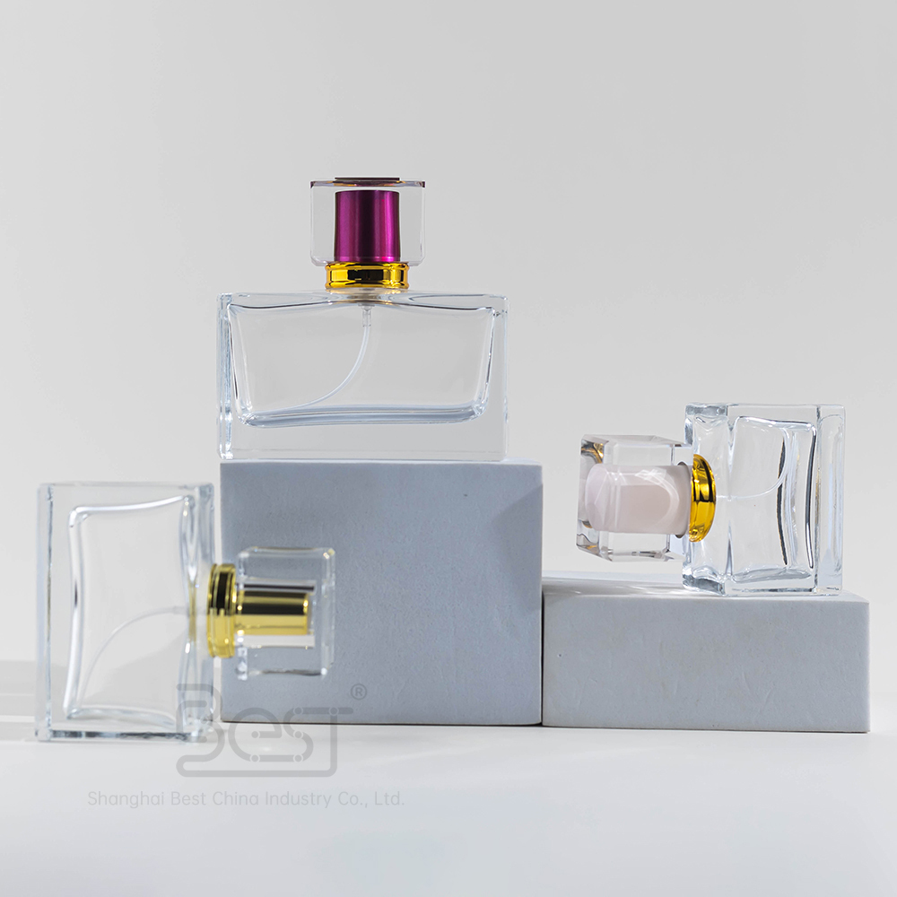 Bouteille rectangulaire en verre + vaporisateur + bouchon en T