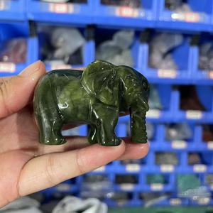 Natural Accept Custom Polished Animal Green <strong>Jade</strong> with a Drooping Nose Shape 6 cm Elephant Carvings for Fengshui Decorations - Product Image 2