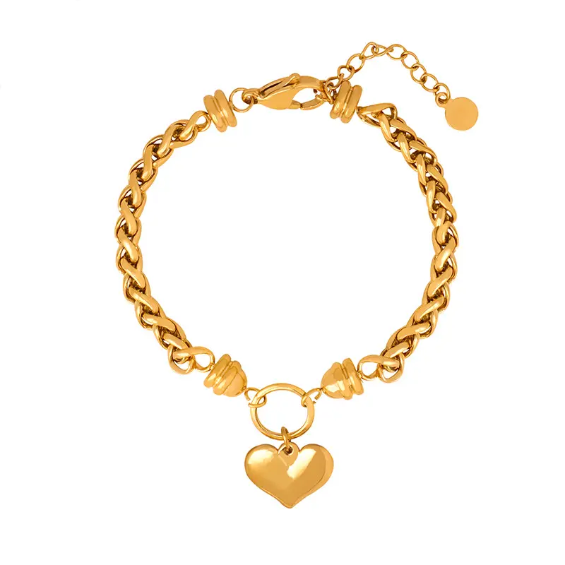 Fashion Gold Plated chain Fashion Jewelry bracelet Stainless steel Heart pendant Charm bracelet Women's jewelry