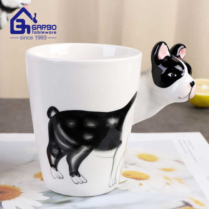 China Groothandel Servies 14Oz Gepersonaliseerde Fancy 3D Handgemaakte Hond Ontwerp Water Cup Gift Souvenir Kleur Box Porselein Mok