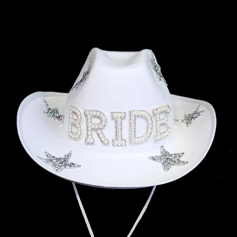 Sombrero de cowboy blanco con estrella de perla para novia, sombrero de cowboy con letras Im, suministros para despedida de soltera, moda nueva