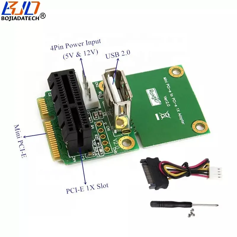 PCI-E 1X yuvası ve USB 2.0 konektörü SATA SATA güç kablosu ile Mini PCIe MPCIe arabirim adaptörü yükseltici kart