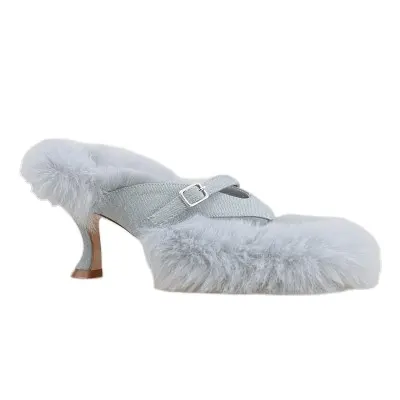 2024, sandalias de verano de Piel Gris elegantes personalizadas para mujer, nuevos zapatos de tacón bajo a la moda, sandalias con punta abierta