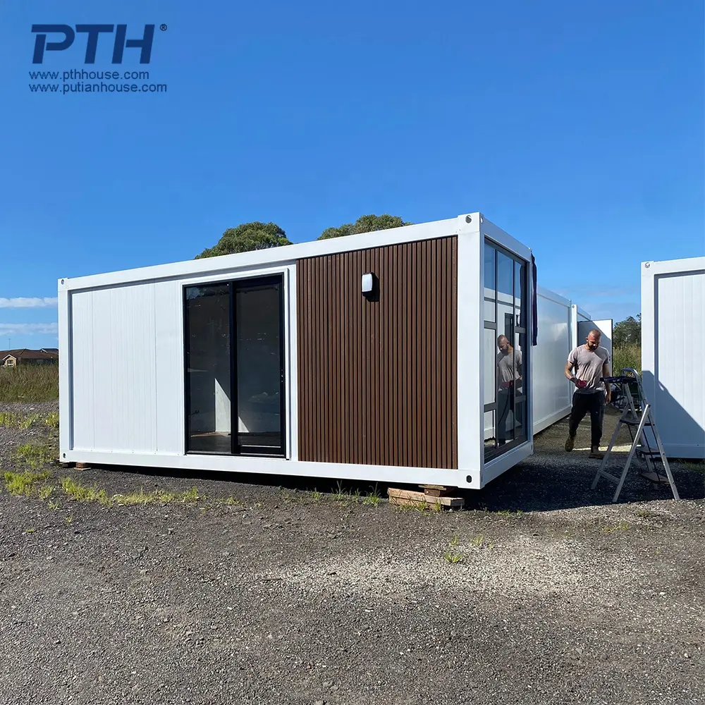 Casas de parede de vidro de luxo, casas pequenas de madeira do recipiente de madeira