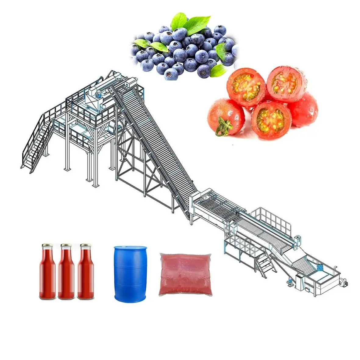 Línea de planta de procesamiento de tomate máquina de procesamiento de tomate equipo automático de procesamiento de tomate