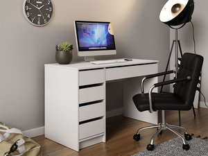 Escritorio DE JUEGOS DE 3 cajones rectangulares blancos de estilo moderno, mesa de ordenador de madera con almacenamiento ajustable para el hogar, oficina, sala de estar - Product Image 6