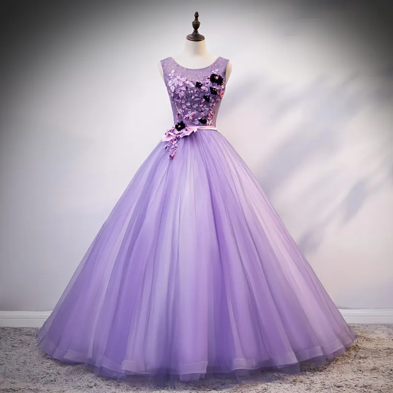 Vestido de baile sem mangas, cor 3d lilac, com miçangas, flor, doce, 16 vestidos plus size quinceanera