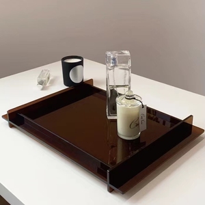 棕色丙烯酸托盘，带手柄组织者食品和饮料服务器Lucite托盘 - Product Image 1