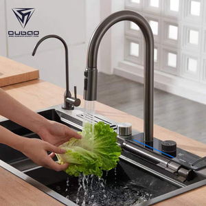 OUBAO lüks mutfak lavaboları Modern şelale çok fonksiyonlu lavabo yağmur çekin musluk dokunun mutfak lavabo setleri - Product Image 1