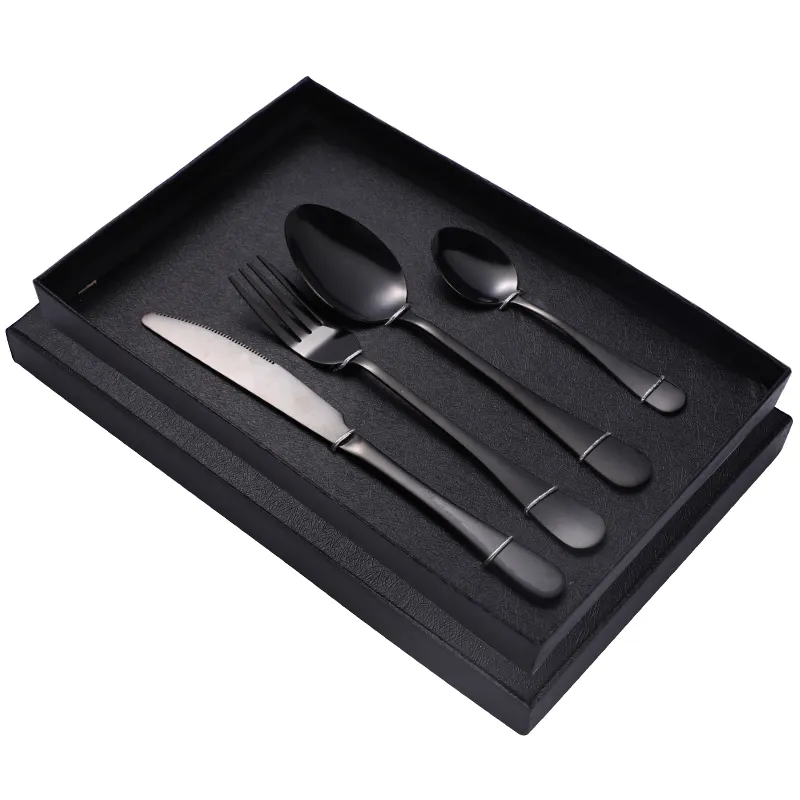 4 Pcs 1010 Cutlery Gift Set Fork Knife Spoon Restaurant Party Tableware Eating Utensils Black Flatware Silverware Set