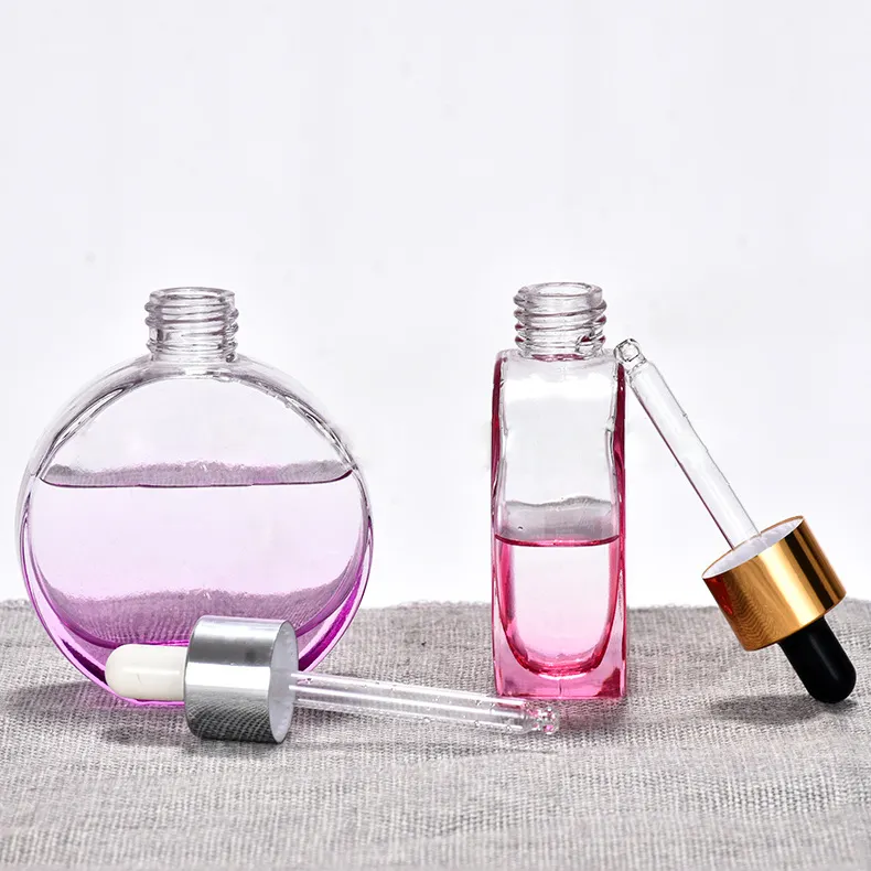 Temizle yuvarlak şekli parfüm cam şişe 50ml saç yağı için kullanılan cam damlalık