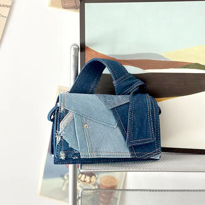 Novo design patchwork denim crossbody bag Meninas casuais mini sacos de ombro Denim bolsa e bolsa para as mulheres
