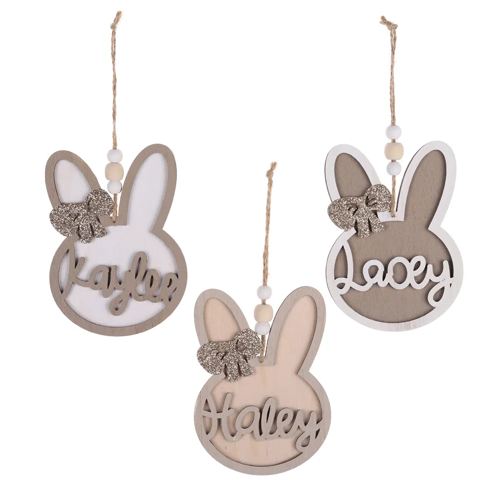 Wholesale Easter Tree Ornament Easter Bunny Set Tree Hanging Wooden Rabbit Pendant
