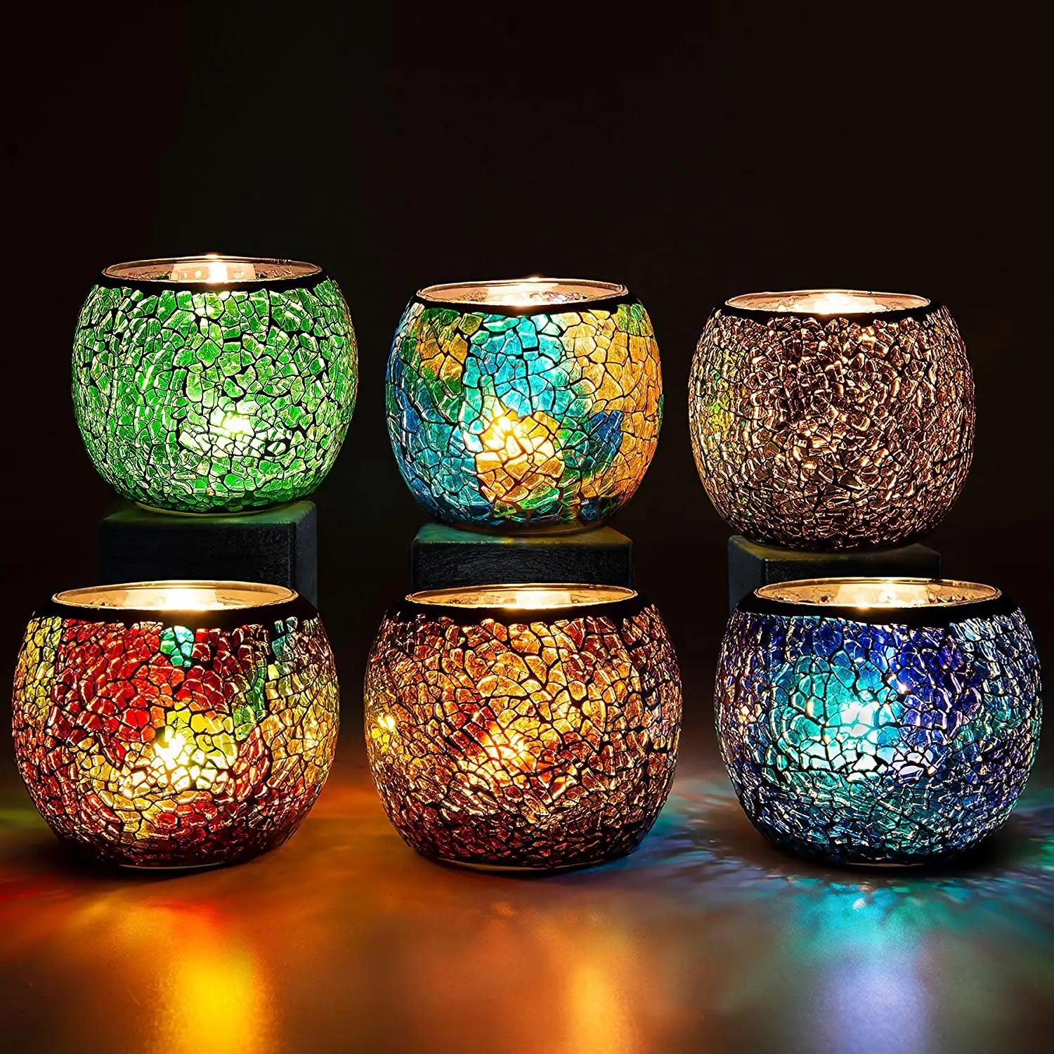 Castiçal De Vidro Para Tealight Castiçais De Mosaico Colorido Romântico Tealight Vela Aromaterapia Para O Natal Dos Namorados