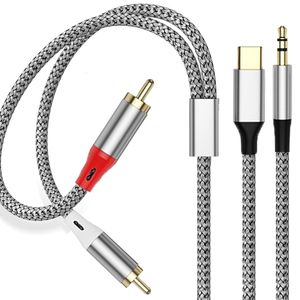 2-en-1 PVC dorado 3,5mm Audio hembra a 2 RCA Audio macho adaptador USB C RCA Cable para teléfono altavoz Monitor REPRODUCTOR DE DVD aplicaciones - Product Image 1