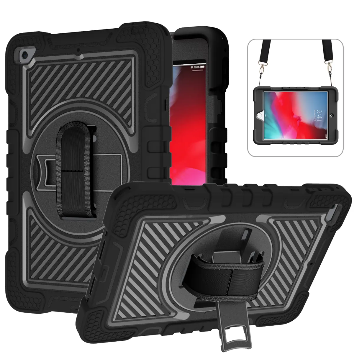 Rotating Stand Shockproof Protective Case For iPad Mini 4/Mini 5 7.9 Inch 4th/5th Gen Built-in Shoulder Strap Hand Strap Cover