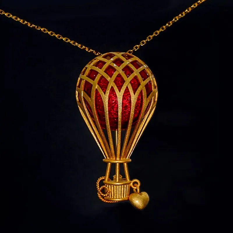 Europeo americano oro Vermeil sabbia esplosione Designer paracadute mongolfiera smalto a fungo collana pendente per donna uomo