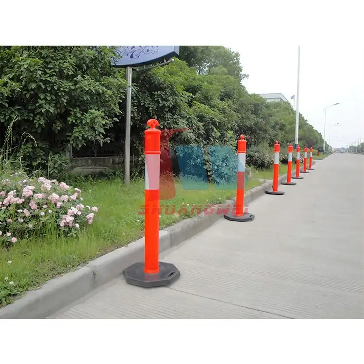 Bolardo de aislamiento de 1130mm, columna de advertencia naranja de tráfico de plástico, poste de carretera delineador con reflectante de alto grado intenso