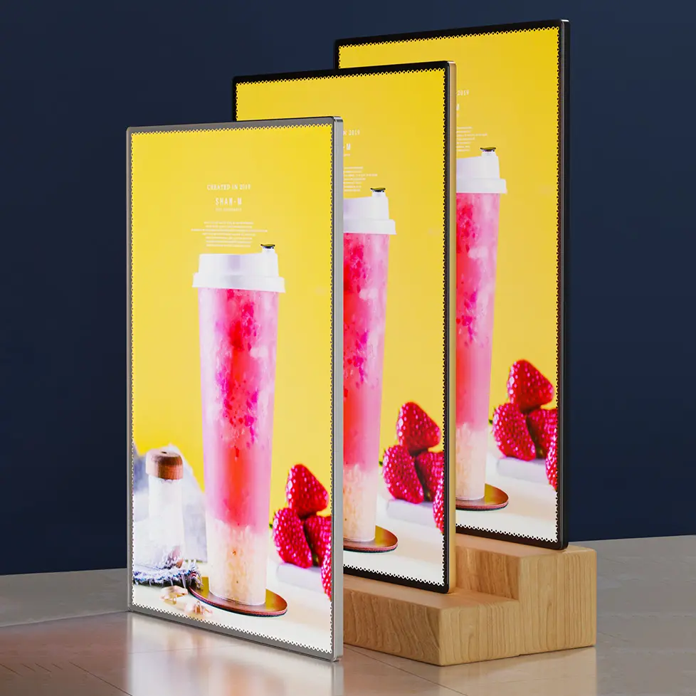 Panneau avant en verre Boîte à lumière LED ultra mince Panneau de menu de restaurant publicitaire