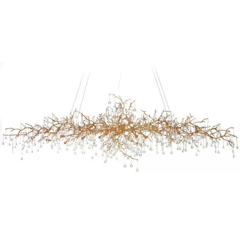 MEEROSEE — lustre en cuivre rectangulaire doré en cristal, luminaire suspendu moderne avec forme linéaire, idéal pour une salle à manger ou une pluie, md83900